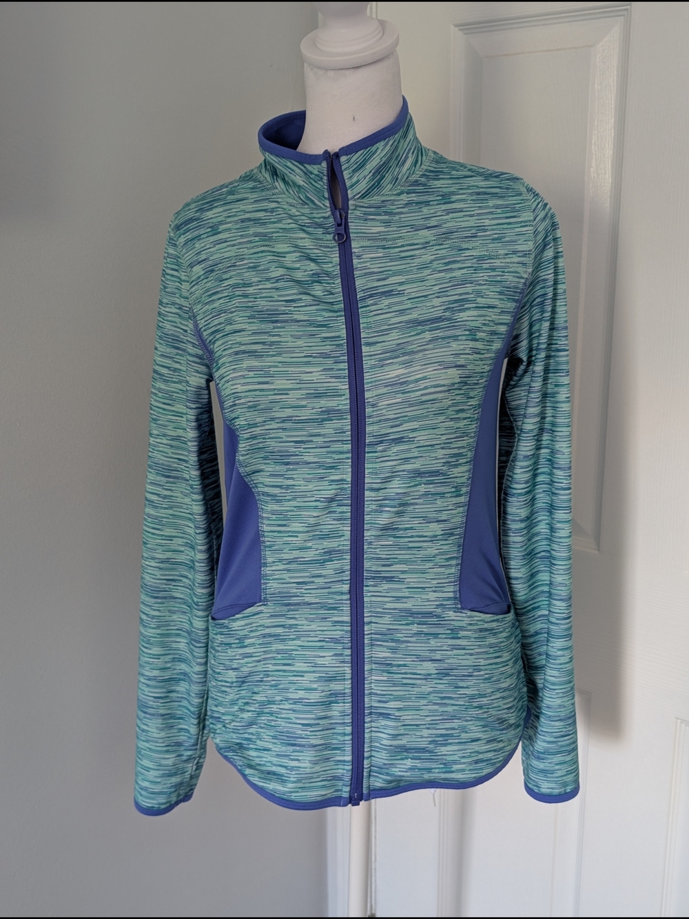 Authentic American Heritage Teal Space-Dye Zip Jacket with Blue Trim